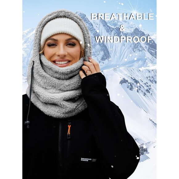 Fleece Balaclava Ski Grey Mask Men Women Winter Face Mask Windproof Hood Neck - Picture 4 of 7